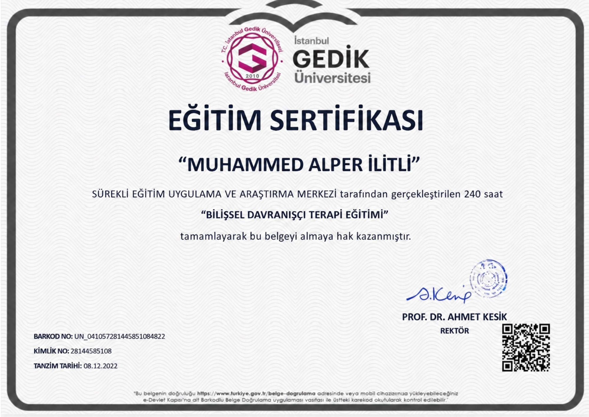 Bilişsel Davranışçı Terapi sertifikası