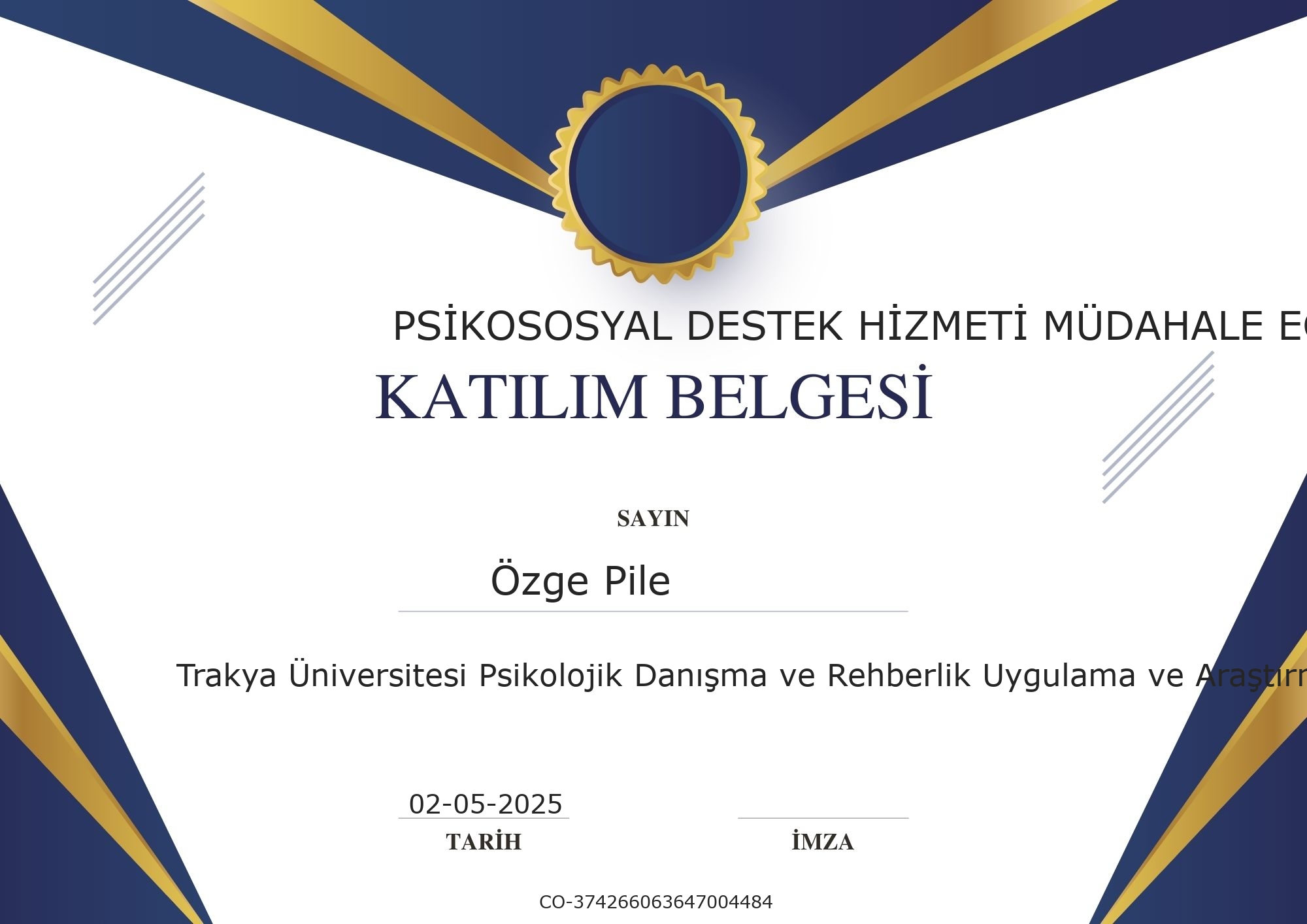 TRAVMA BILGILI EGITIM sertifikası