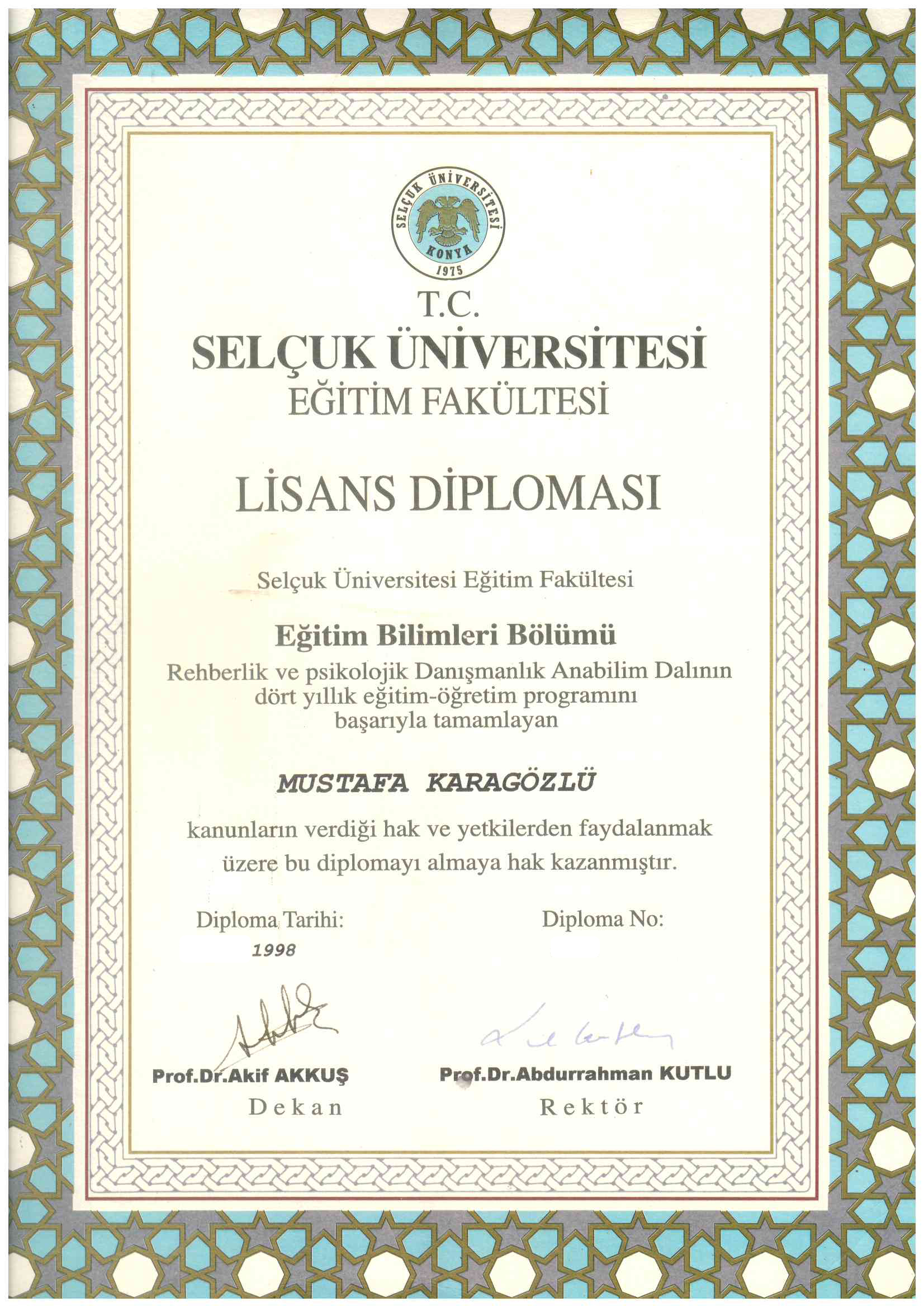 LİSANS DİPLOMA sertifikası