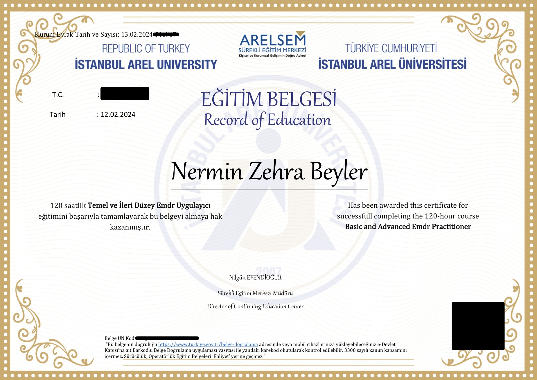 Temel ve İleri Düzey Emdr Uygulayıcı Eğitimi sertifikası