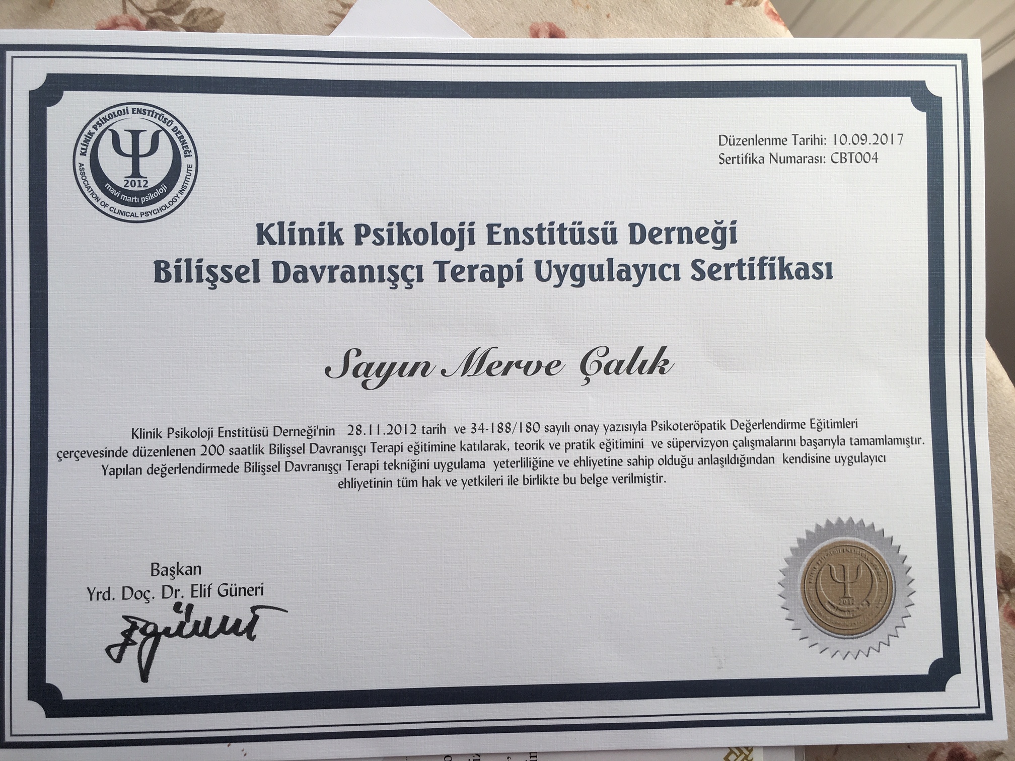 Bilişsel Davranışçı Terapi sertifikası