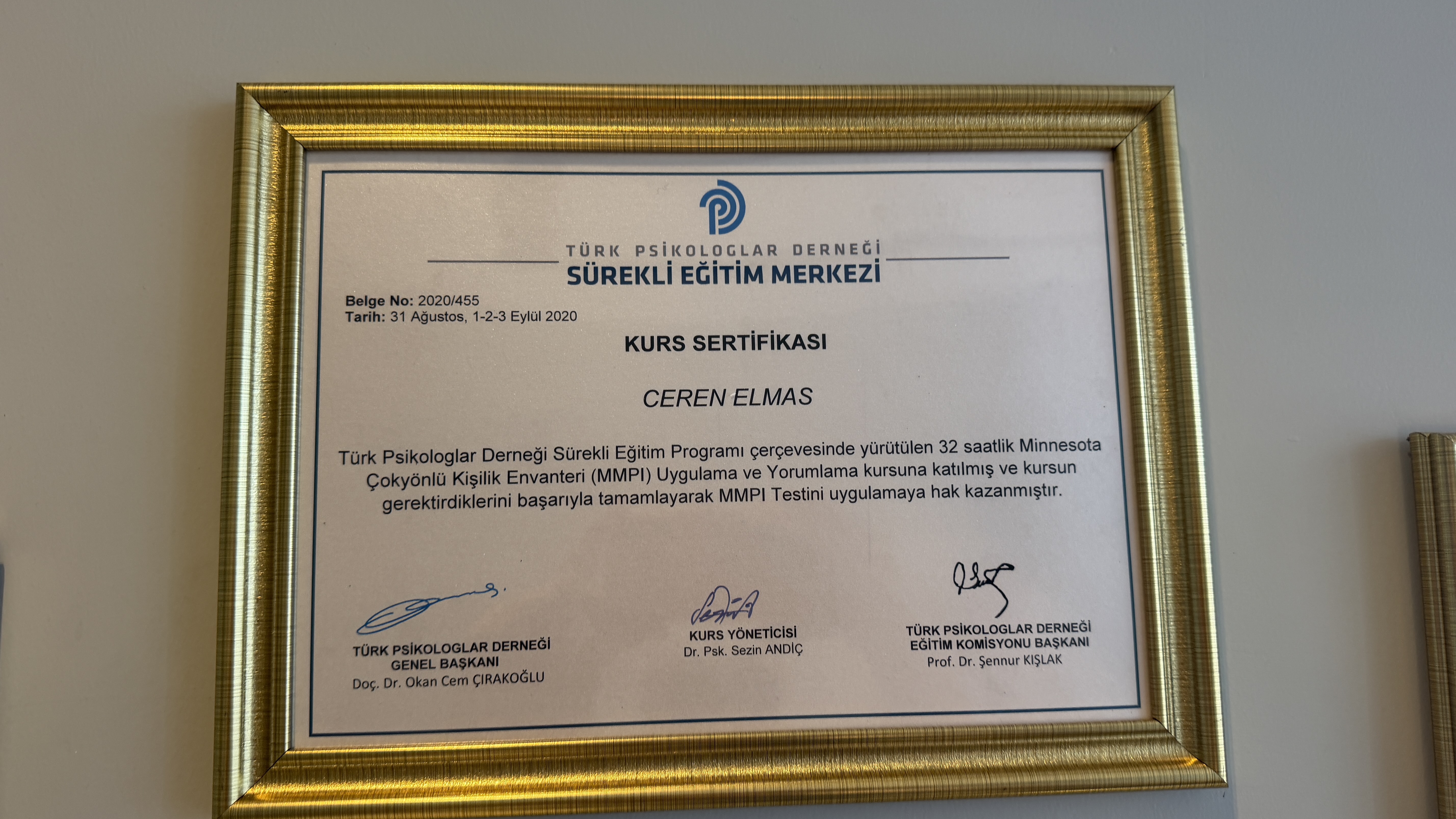 MMPI Uygulayıcısı sertifikası