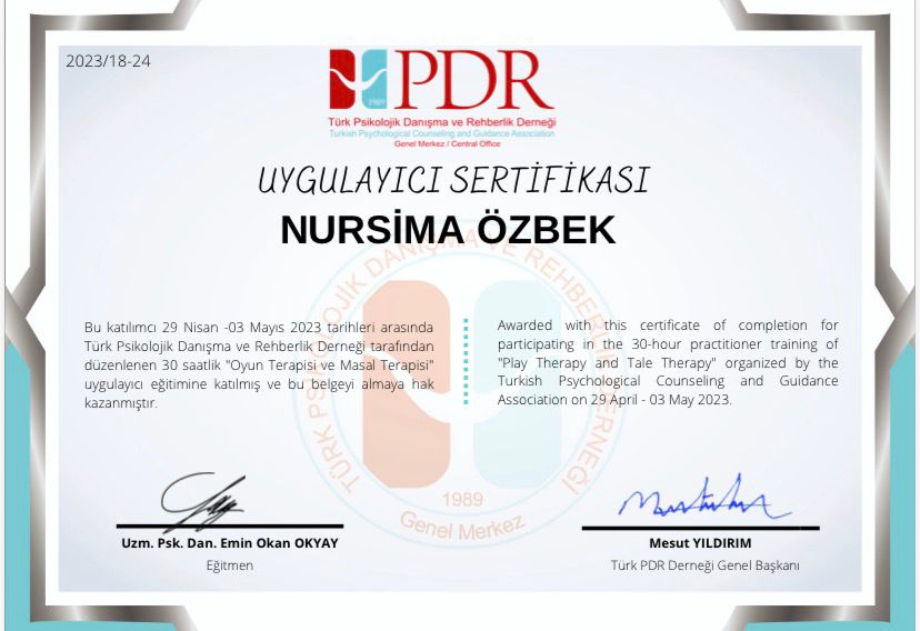 Oyun Terapisi ve Masal Terapisi sertifikası