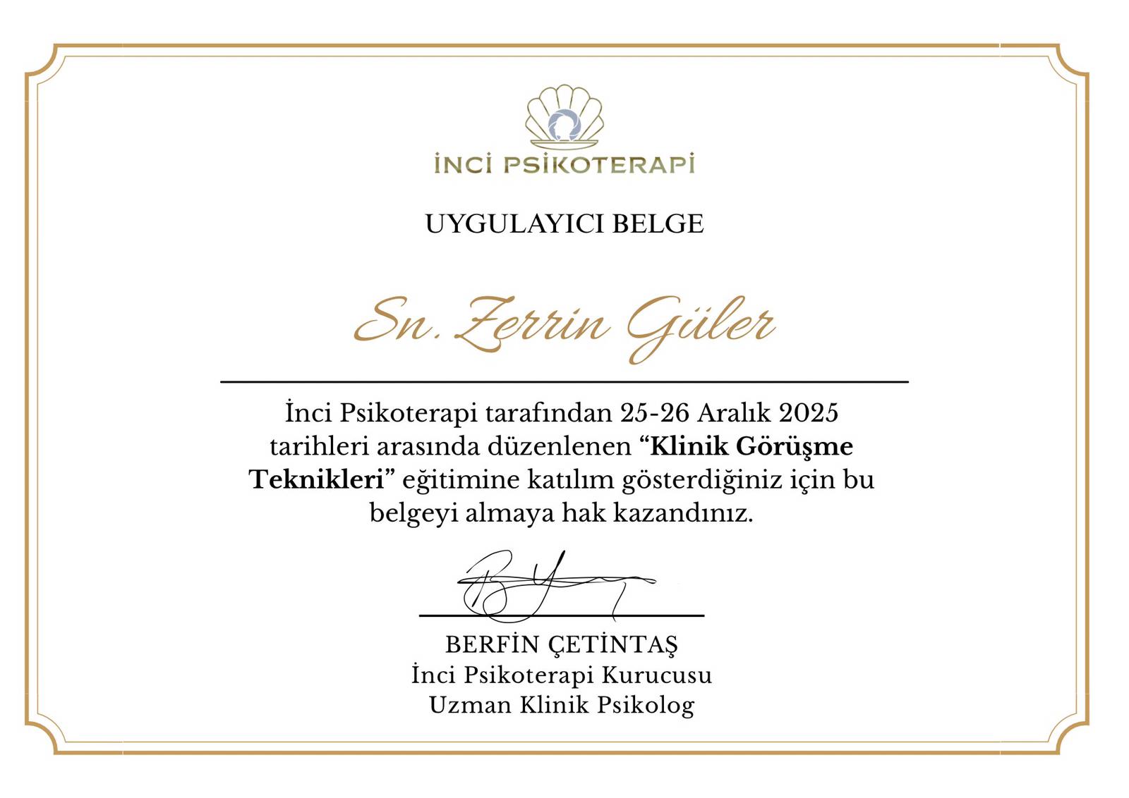 Klinik Görüşme Teknikleri sertifikası