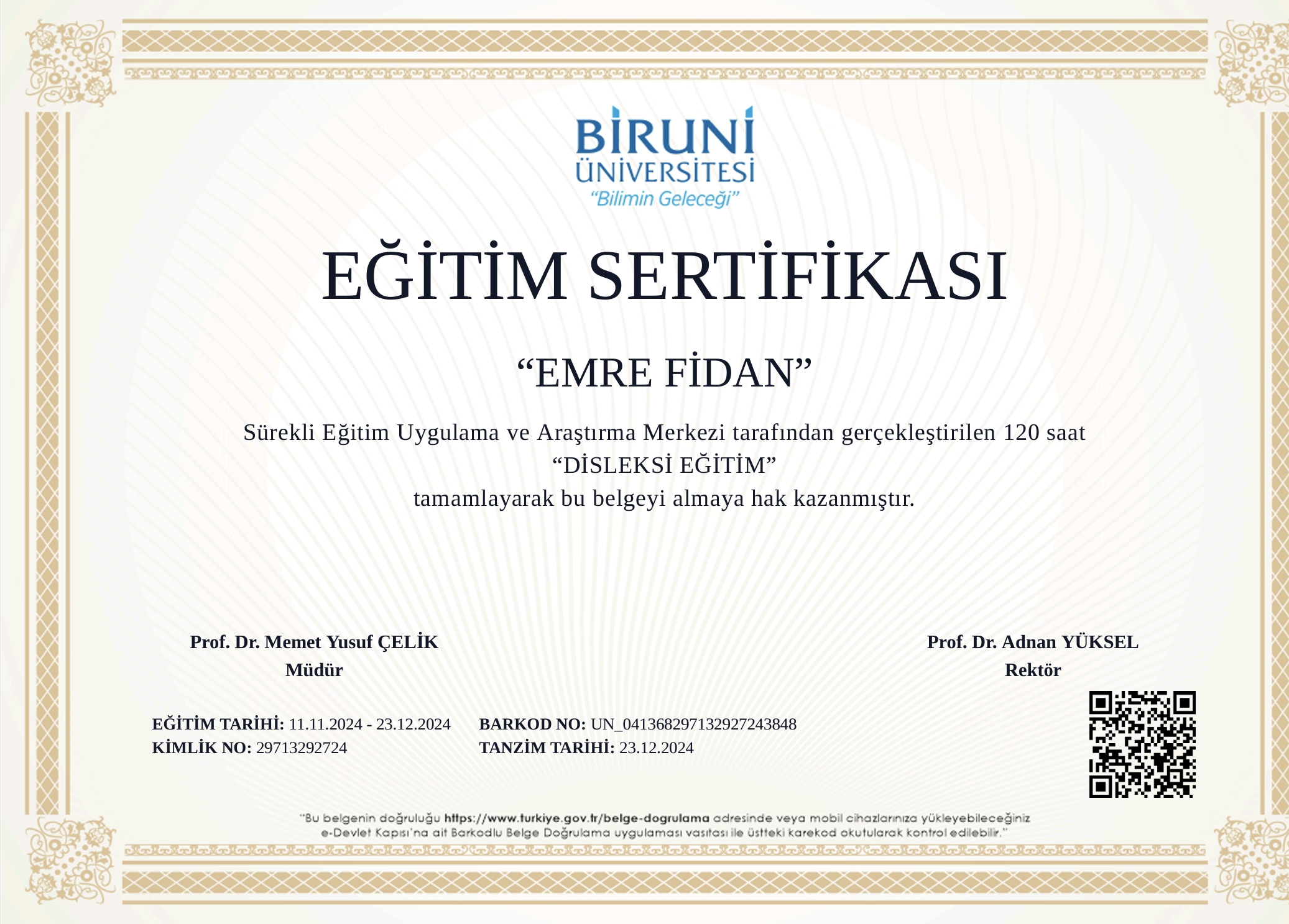 DİSLEKSİ EĞİTİMİ sertifikası
