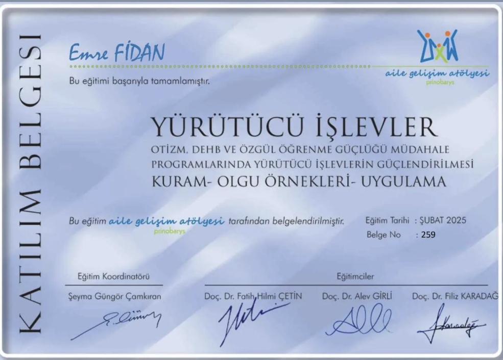 YÜRÜTÜCÜ İŞLEVLER EĞİTİMİ sertifikası