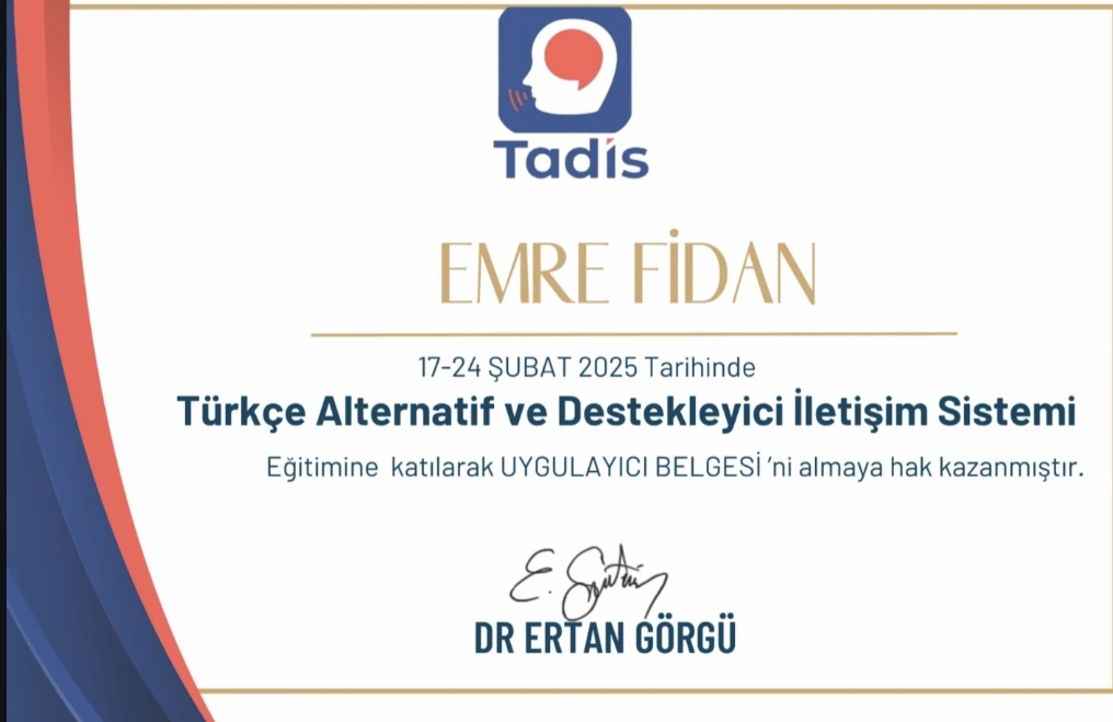 TADİS UYGULAYICI EĞİTİMİ sertifikası