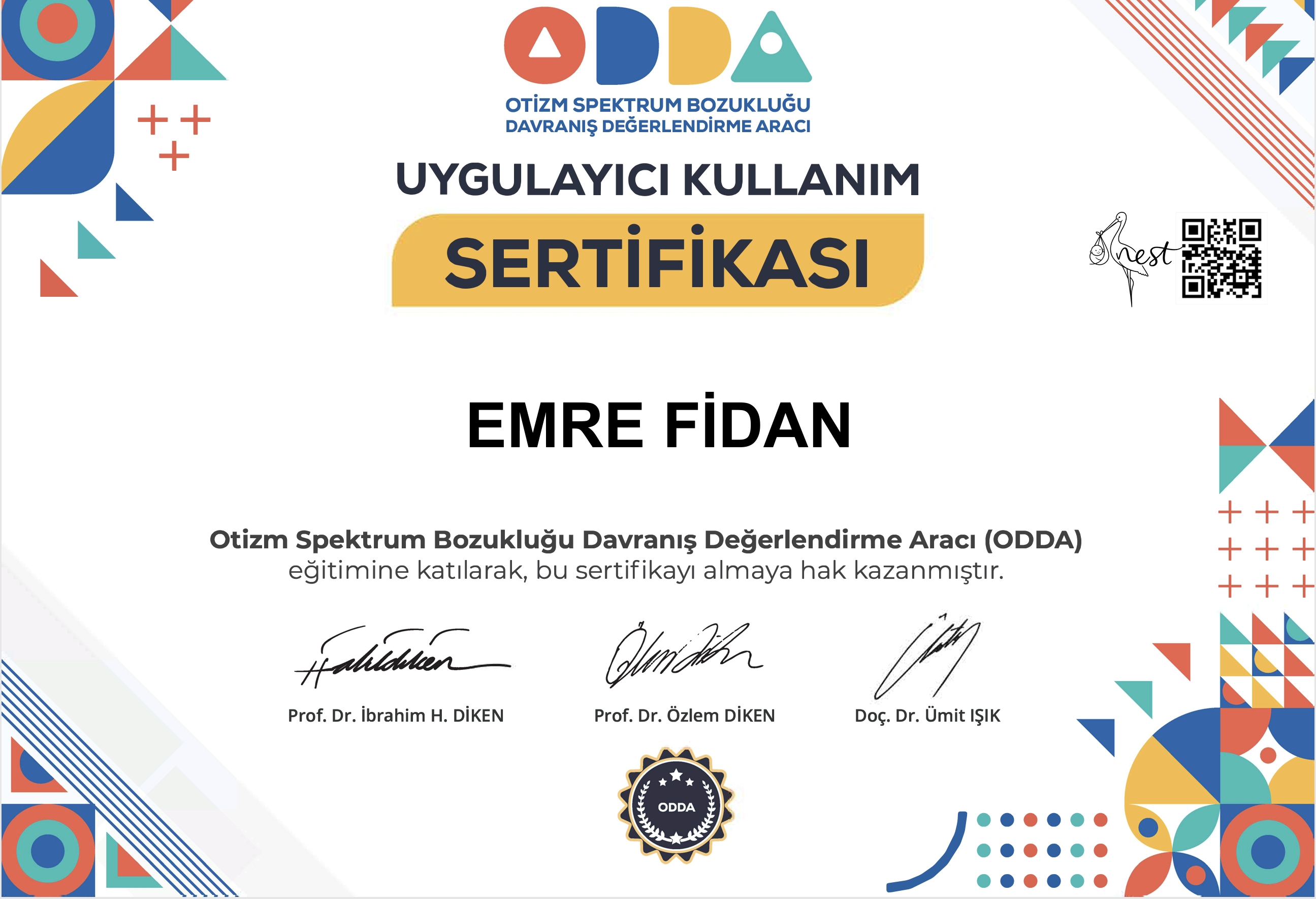 OTİZM DAVRANIŞ DEĞERLENDİRME ÖLÇEĞİ (ODDA) sertifikası