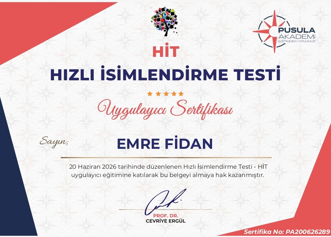 HIZLI İSİMLENDİRME TESTİ (HİT) UYGULAYICI EĞİTİMİ sertifikası
